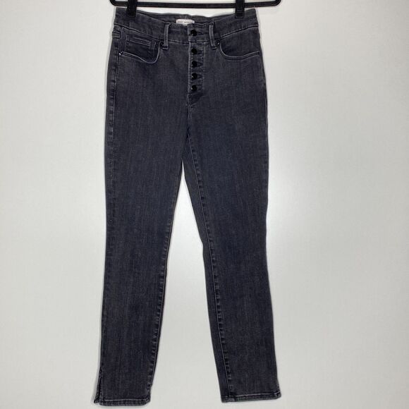 Good American Good Legs Mini Slit Exposed Button Fly Crop Jeans Women's Size 4 - Picture 1 of 9